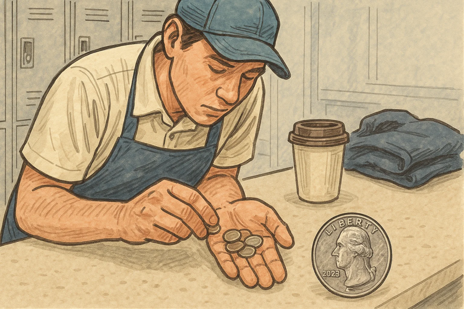 A worker checks the change in search for valuable 2023 quarters.