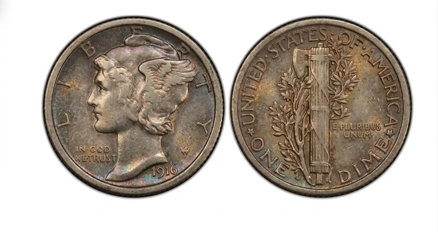 Slightly worn 1916 dime with visible features